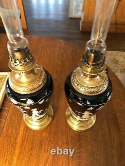 Antique Bohemian Oil Lamps Mary Gregory Lamps Hugo Schneider Hurricane Lamps