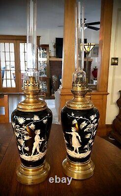 Antique Bohemian Oil Lamps Mary Gregory Lamps Hugo Schneider Hurricane Lamps