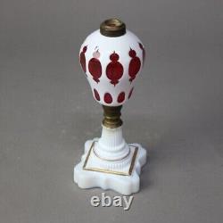 Antique Bohemian Opalescent Cut To Cranberry Glass Oil Lamp C1850