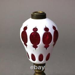 Antique Bohemian Opalescent Cut To Cranberry Glass Oil Lamp C1850