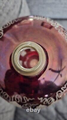 Antique Bohemian Red Etched Glass Oil Lamp Base 15