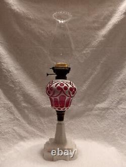 Antique Boston Sandwich Double Cut Overlay Glass Oil Lamp White to Amethyst