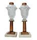 Antique Boston & Sandwich Glass Acanthus Leaf Whale Oil Fluid Lamps on Marble