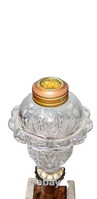 Antique Boston & Sandwich Glass Acanthus Leaf Whale Oil Fluid Lamps on Marble