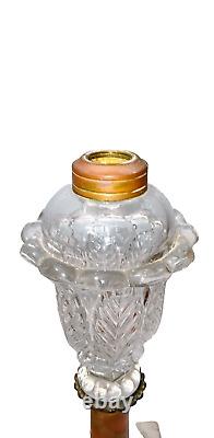 Antique Boston & Sandwich Glass Acanthus Leaf Whale Oil Fluid Lamps on Marble