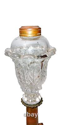 Antique Boston & Sandwich Glass Acanthus Leaf Whale Oil Fluid Lamps on Marble