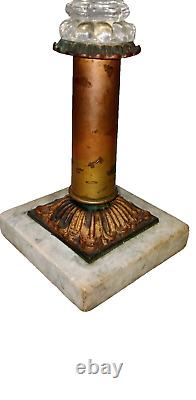 Antique Boston & Sandwich Glass Acanthus Leaf Whale Oil Fluid Lamps on Marble