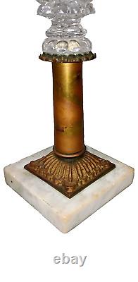 Antique Boston & Sandwich Glass Acanthus Leaf Whale Oil Fluid Lamps on Marble