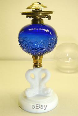 Antique Boston Sandwich Glass Eapg Victorian Dolphin Old Oil Kerosene Lamp Gwtw