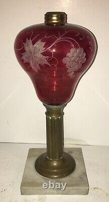 Antique Boston Sandwich Glass Whale Oil Lamp Banquet Parlor Lamp Ruby Grape