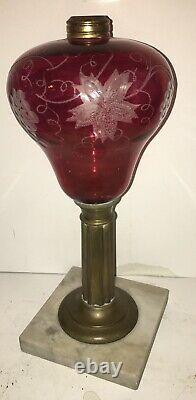 Antique Boston Sandwich Glass Whale Oil Lamp Banquet Parlor Lamp Ruby Grape