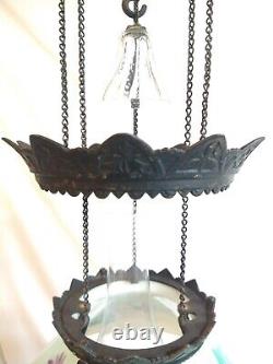 Antique Bradley And Hubbard Cast Iron Horse Hanging Oil Lamp B&H