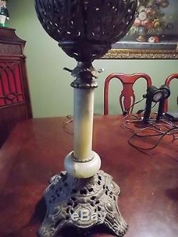 Antique Bradley & Hubbard #89 Banquet Oil Lamp with Marble Column & Great Globe
