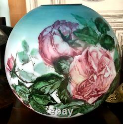 Antique Bradley & Hubbard B & H Banquet Oil Lamp with Roses Globe