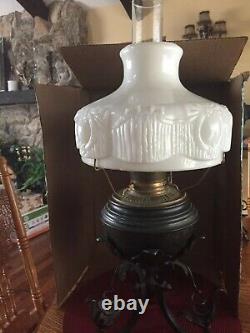 Antique Bradley & Hubbard B&H Decorative Art Oil Lamp Wrought Iron & Brass
