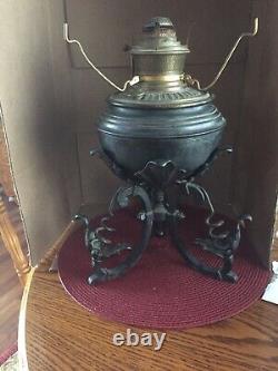 Antique Bradley & Hubbard B&H Decorative Art Oil Lamp Wrought Iron & Brass