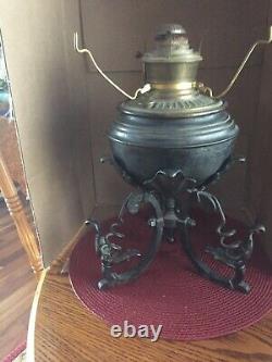 Antique Bradley & Hubbard B&H Decorative Art Oil Lamp Wrought Iron & Brass