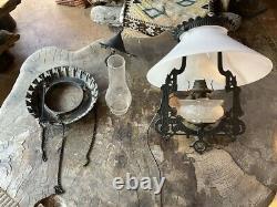 Antique Bradley & Hubbard Cast Iron Pull Down Oil Lamp 1877