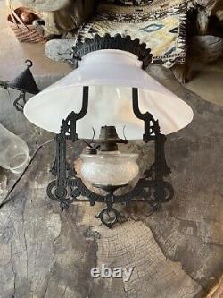 Antique Bradley & Hubbard Cast Iron Pull Down Oil Lamp 1877