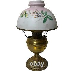 Antique Bradley Hubbard Converted B&H Brass Stand Lamp Hand Painted Glass Shade