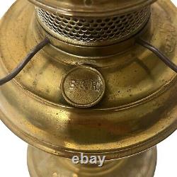 Antique Bradley Hubbard Converted B&H Brass Stand Lamp Hand Painted Glass Shade