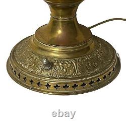 Antique Bradley Hubbard Converted B&H Brass Stand Lamp Hand Painted Glass Shade