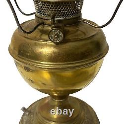 Antique Bradley Hubbard Converted B&H Brass Stand Lamp Hand Painted Glass Shade