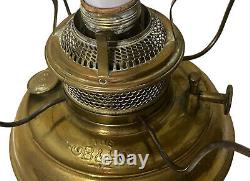 Antique Bradley Hubbard Converted B&H Brass Stand Lamp Hand Painted Glass Shade