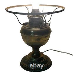 Antique Bradley Hubbard Converted B&H Brass Stand Lamp Hand Painted Glass Shade