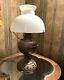 Antique Bradley Hubbard Converted Oil Lamp with Milk Glass Shade. Brass Lamp