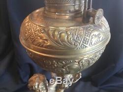 Antique Bradley & Hubbard Figural Cherub Banquet GWTW Oil Lamp Painted Shade
