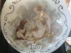 Antique Bradley & Hubbard Figural Cherub Banquet GWTW Oil Lamp Painted Shade