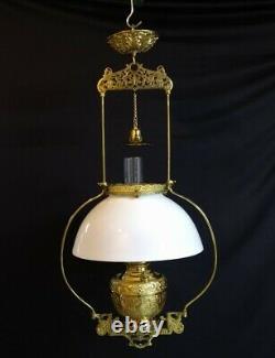 Antique Bradley Hubbard Hanging Library Pendant Oil Lamp B&H