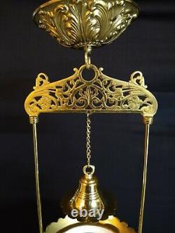 Antique Bradley Hubbard Hanging Library Pendant Oil Lamp B&H