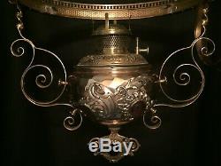Antique Bradley & Hubbard Jeweled Hanging Oil Lamp Frame and Font FREE SHPG