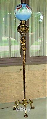 Antique Bradley & Hubbard Oil Floor Lamp with Griffin & Paw Feet Electrified