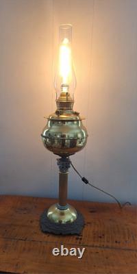 Antique Bradley & Hubbard Parlor Oil Kerosene Brass Corinthian Column Lamp 31