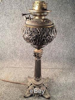 Antique Bradley & Hubbard Victorian Banquet Kerosene Oil Lamp Ladies Heads 1896