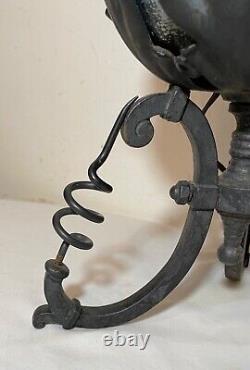 Antique Bradley & Hubbard wrought iron stand brass electrified oil parlor lamp