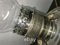 Antique Bradley and Hubbard B&H Oil Lamp Nickel CHROME WITH ALADDIN OPAL SHADE