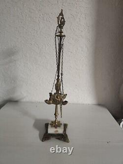 Antique Brass 4 Spout Whale Oil Lamp With Tools