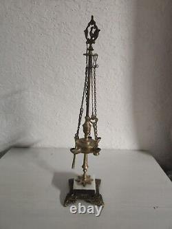 Antique Brass 4 Spout Whale Oil Lamp With Tools