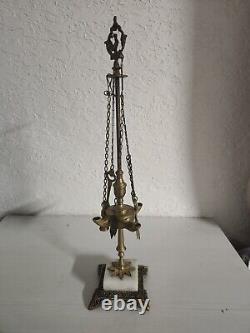 Antique Brass 4 Spout Whale Oil Lamp With Tools