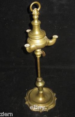 Antique Brass Adjustable 3 Wick Oil Lamp ca. 1900's