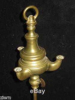Antique Brass Adjustable 3 Wick Oil Lamp ca. 1900's