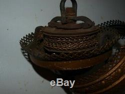 Antique Brass B & H Bradley & Hubbard Hanging Oil Lamp