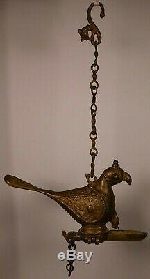 Antique Brass Bird Shaped Hanging Oil Lamp Islamic Persian