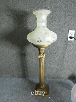 Antique Brass Bronze Astral Lamp electrified antique Sandwich Glass shade