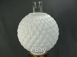 Antique Brass Cherub Banquet Oil Lamp Milk Glass Ball Shade The Rival 1893