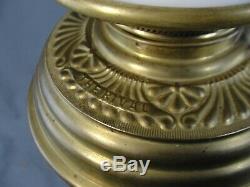 Antique Brass Cherub Banquet Oil Lamp Milk Glass Ball Shade The Rival 1893